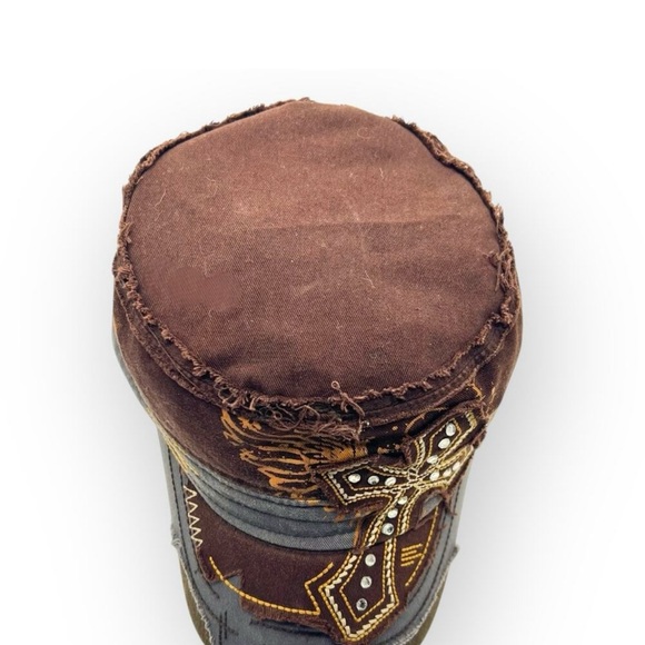Leader Winged Cross Distressed Cadet Brown Embellished Cap - Picture 13 of 15